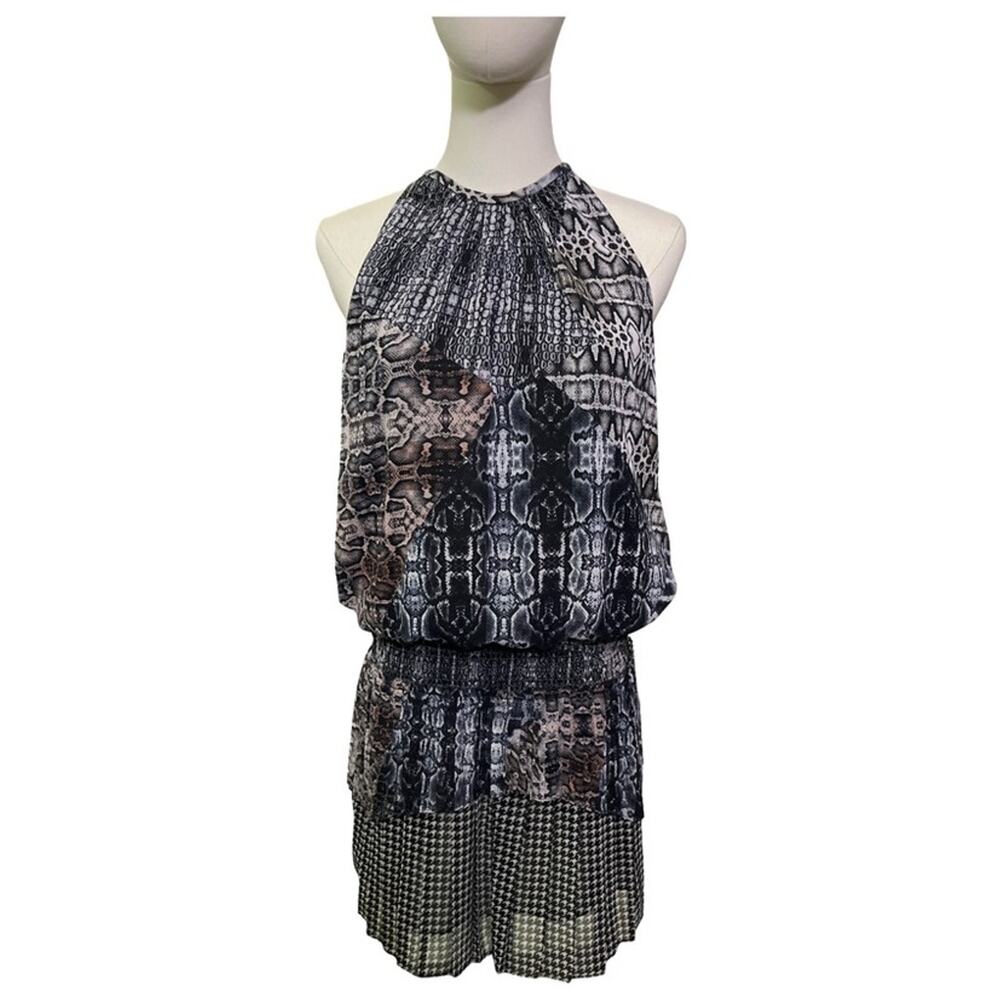 Ramy Brook Snakeskin Print Halter Dress Size Small Blouson Fit Lined Sleeveless